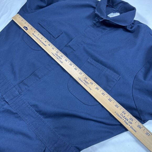 Vintage Roebucks Coverall Mens 50R Collared Snap Button Zip Pocket USA Blue - Picture 14 of 16